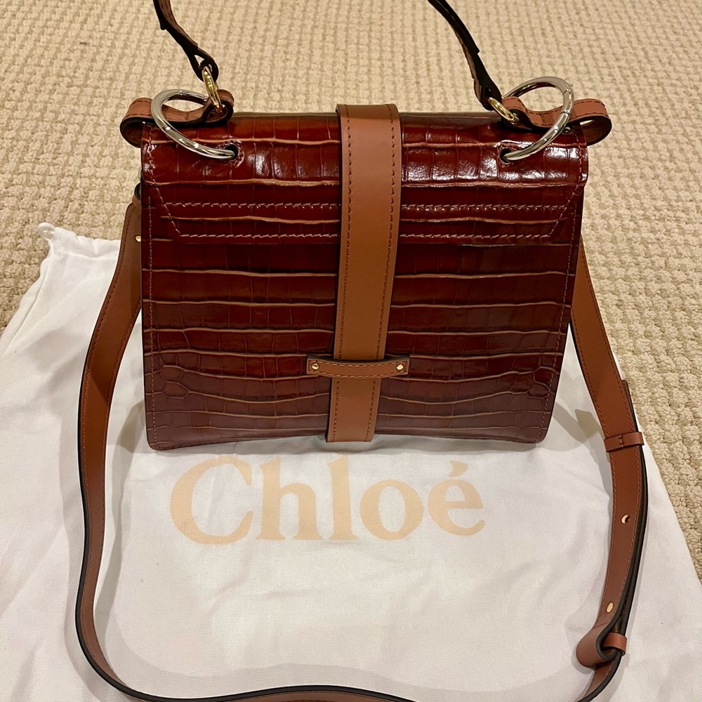 NWT Chloe Aby Day Bag MEDIUM Croc Sepia - Picture 7 of 8